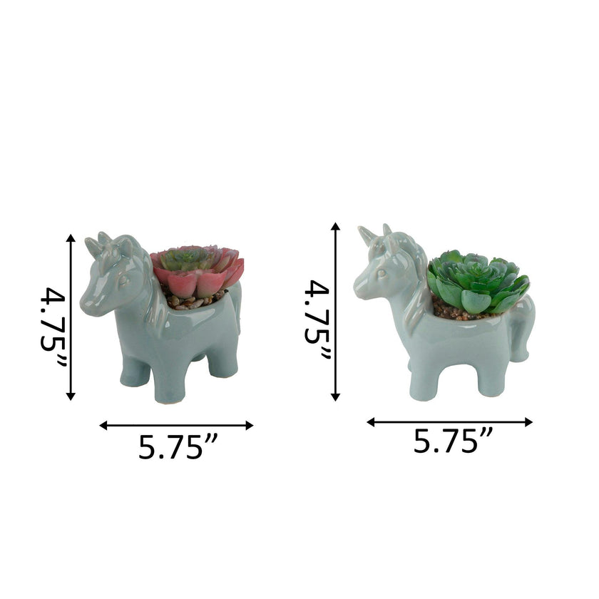 Teal Ceramic Faux Succulents