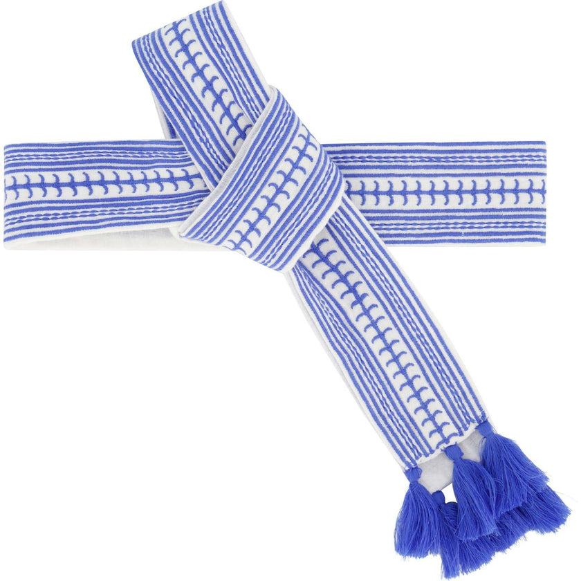 Embroidery Belt White Lapis Blue Embroidery
