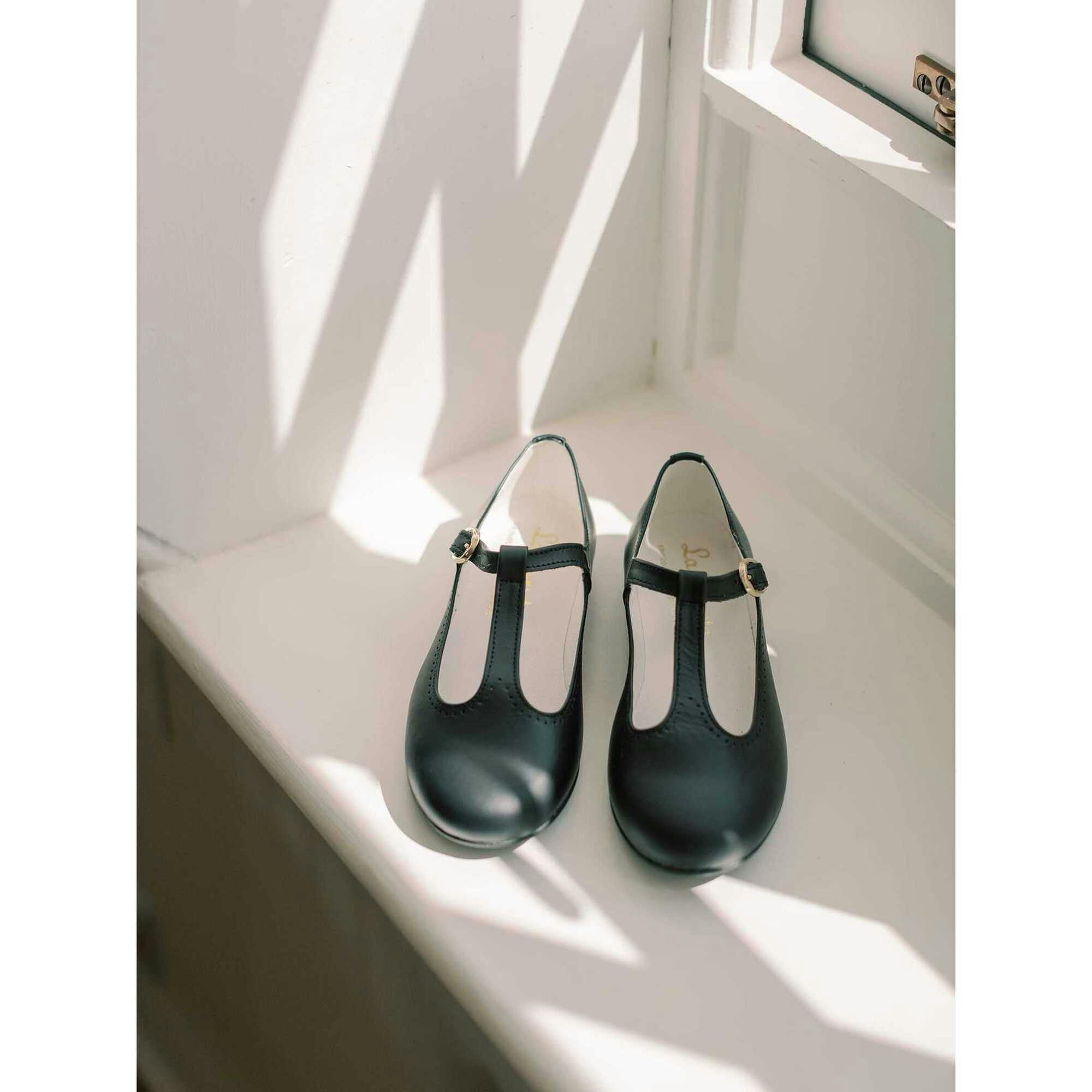 Black Leather Girl T-Bar Shoes