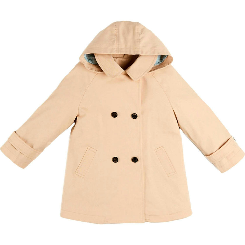 Double Breasted George Check Lined Rain Coat With Detachable Hood in Beige (2-10yrs)