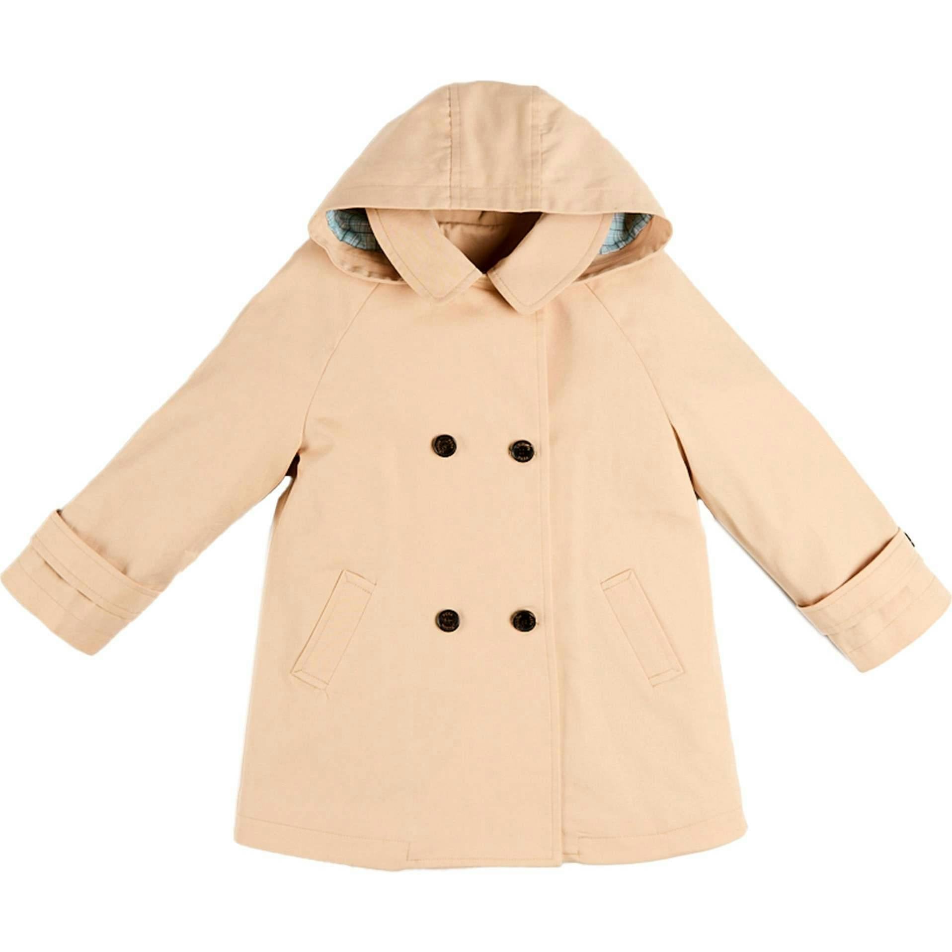 Double Breasted George Check Lined Rain Coat With Detachable Hood in Beige (2-10yrs)