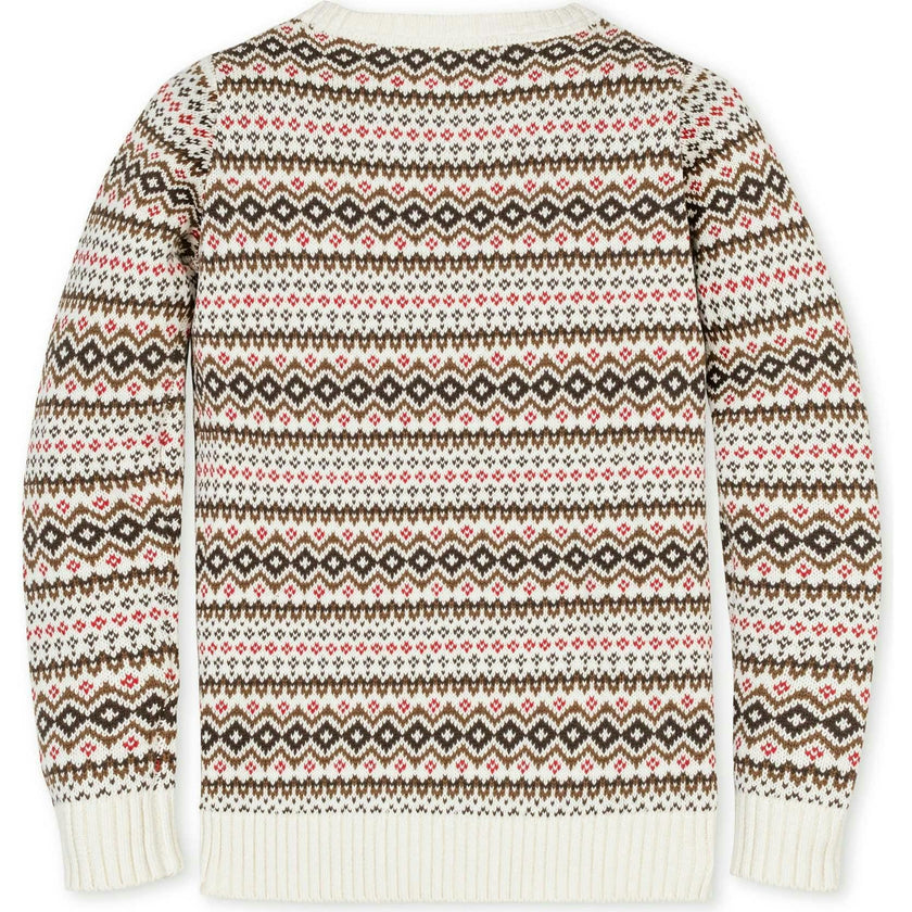 Organic Long Sleeve Intarsia Crew Neck Pullover Sweater, Brown