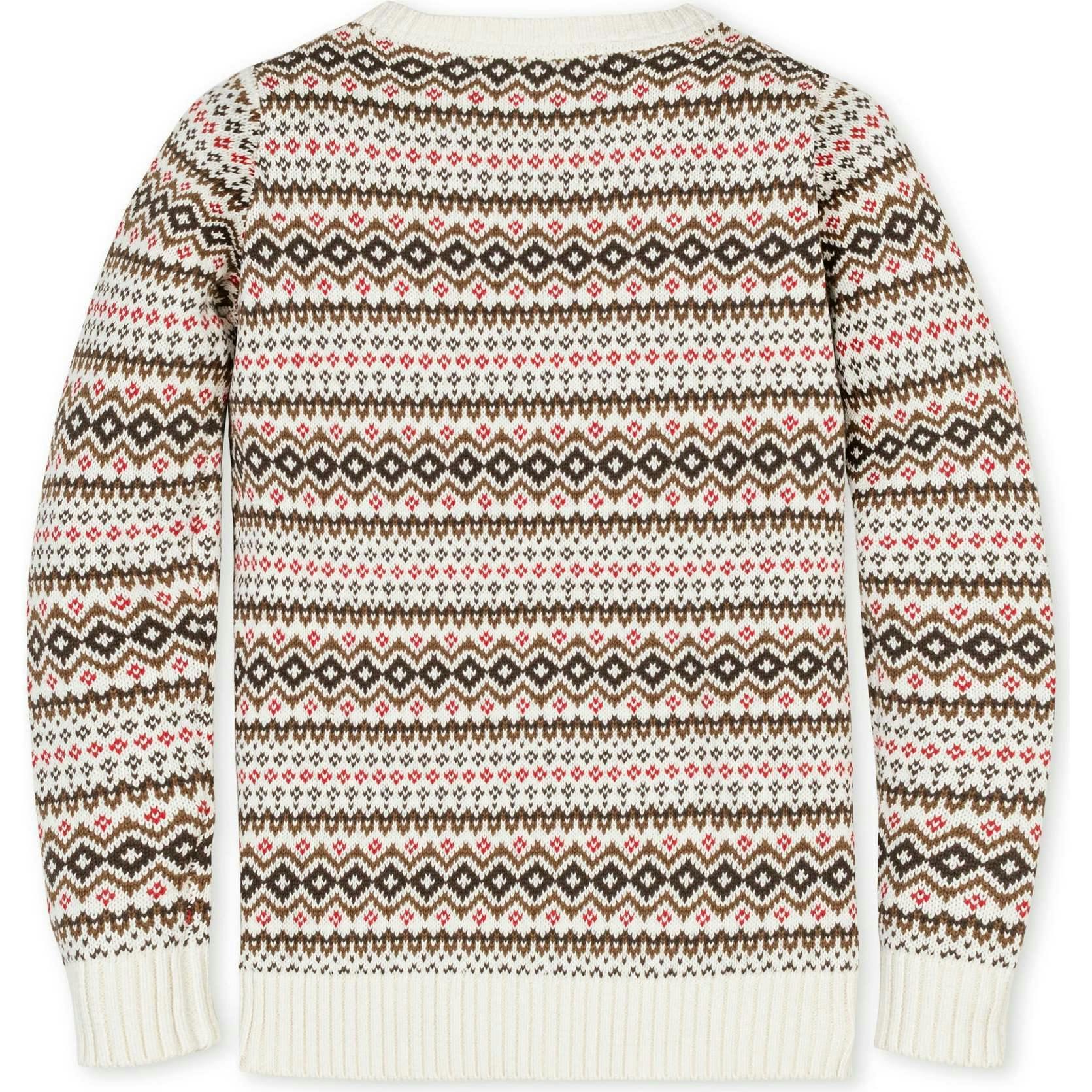 Organic Long Sleeve Intarsia Crew Neck Pullover Sweater, Brown