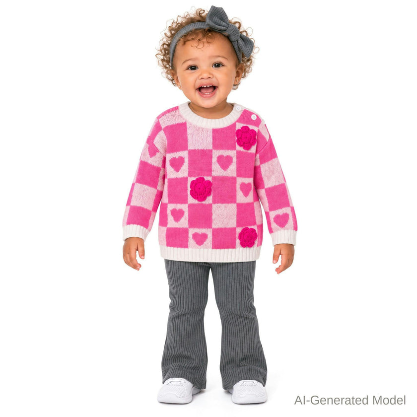 Infant (9-24M) Girls 3-Piece Sweater Set | Patchwork Hearts