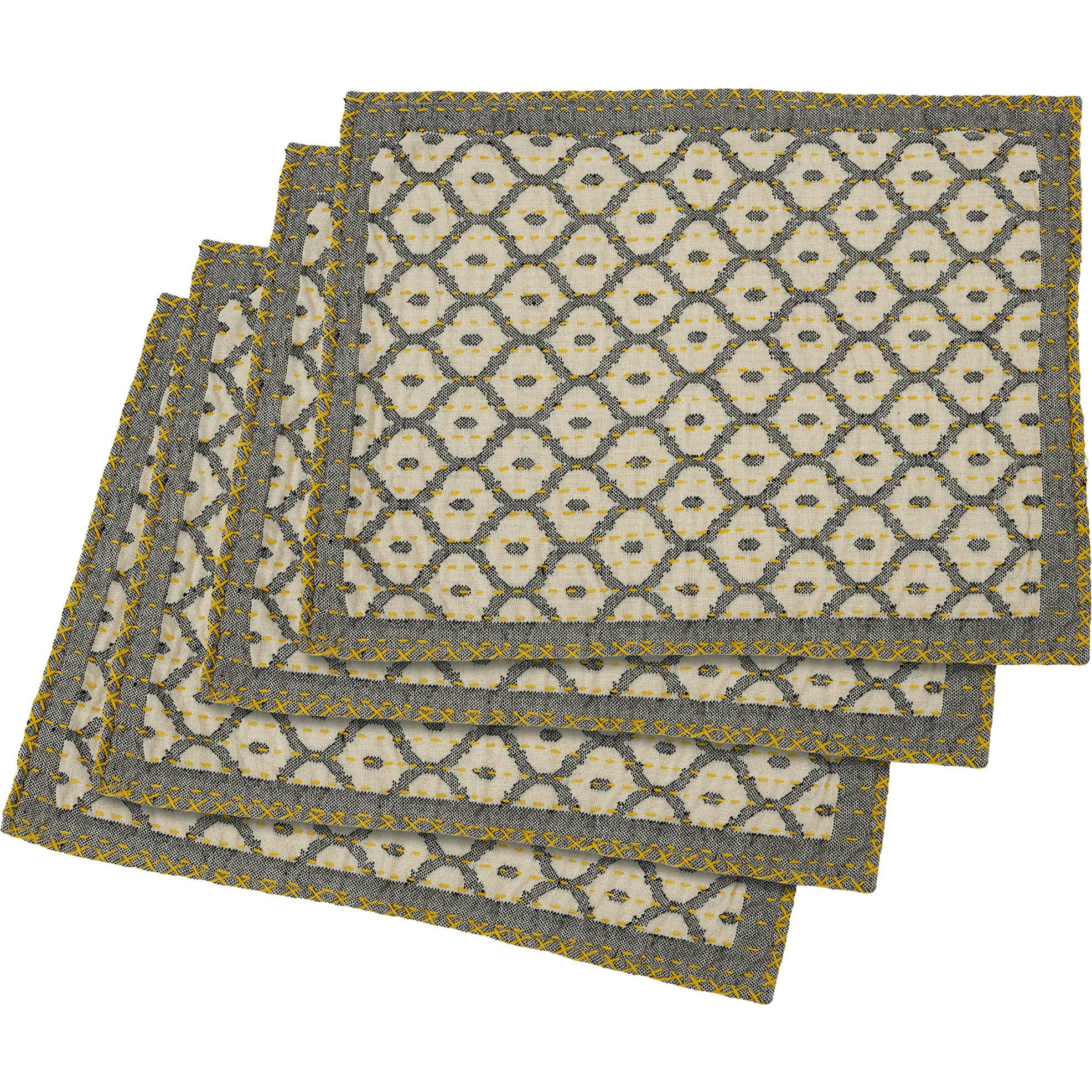 Artisan Hand Loomed Placemat - Gray Yellow Stitching - 14