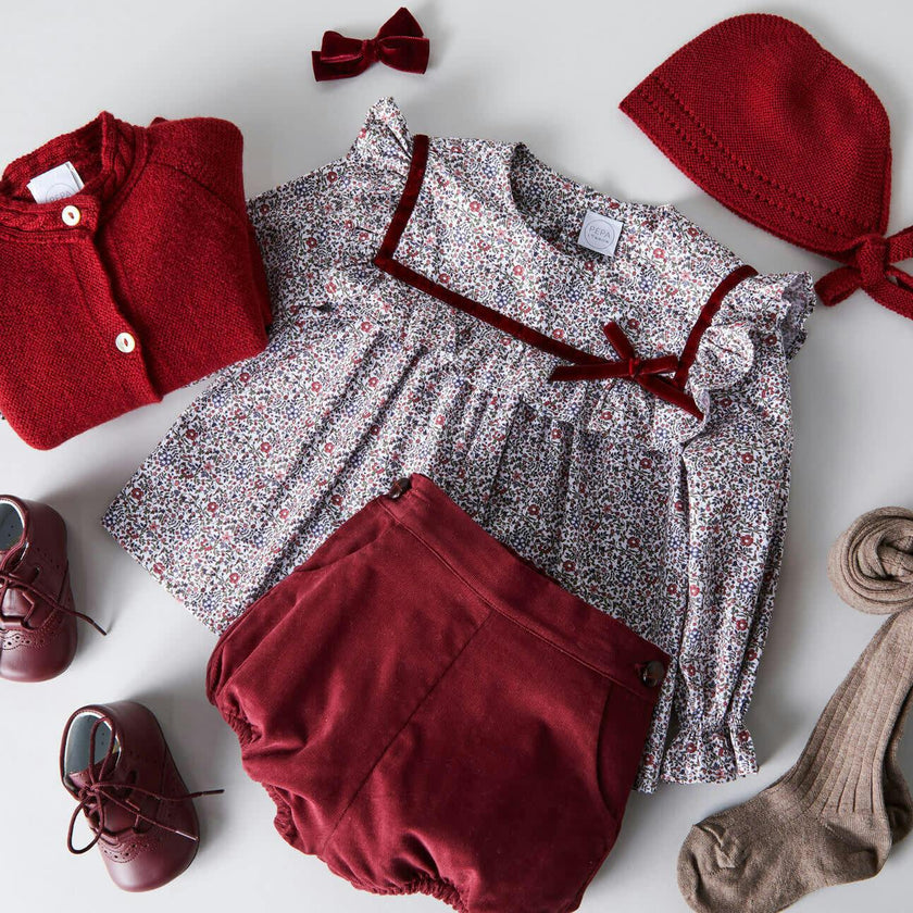Contrast Trim 3 Button Cardigan in Red (3-18mths)