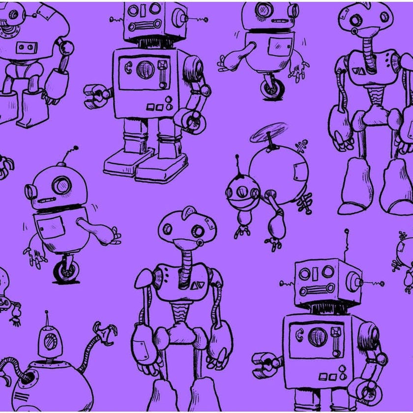 Cross Back Twirly Dress in Robots