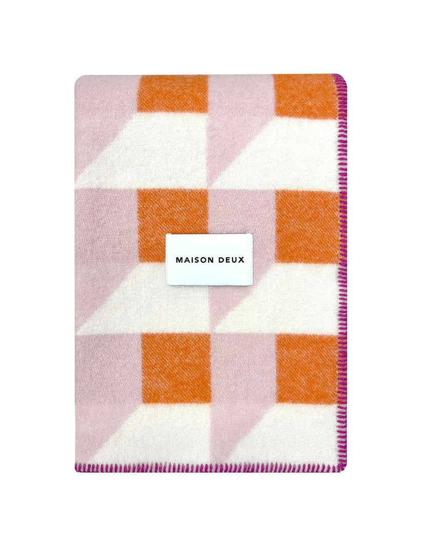 Blanket CUBICS Pink / Carrot Print 4.25 x 6.5ft