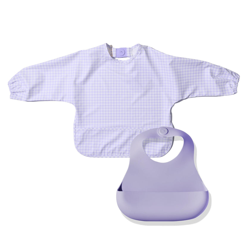 Magnetic Bib Set - Violet Check Long Sleeve + Grape Crush