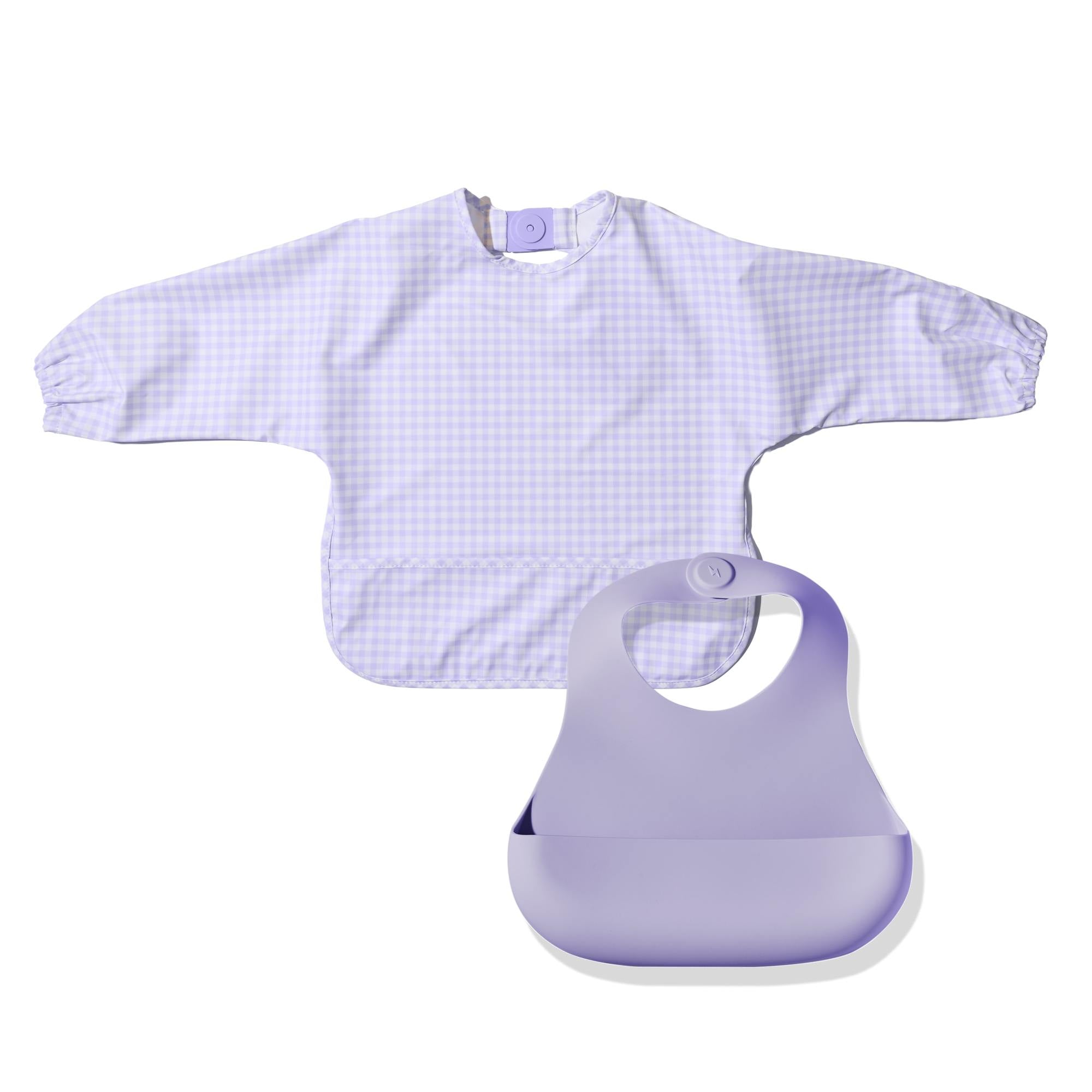 Magnetic Bib Set - Violet Check Long Sleeve + Grape Crush