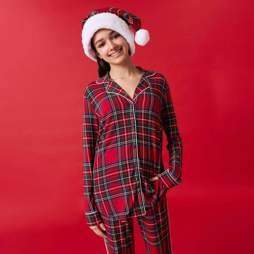 Red Tartan Plaid Women's Relaxed Pant Luxe Loungewear