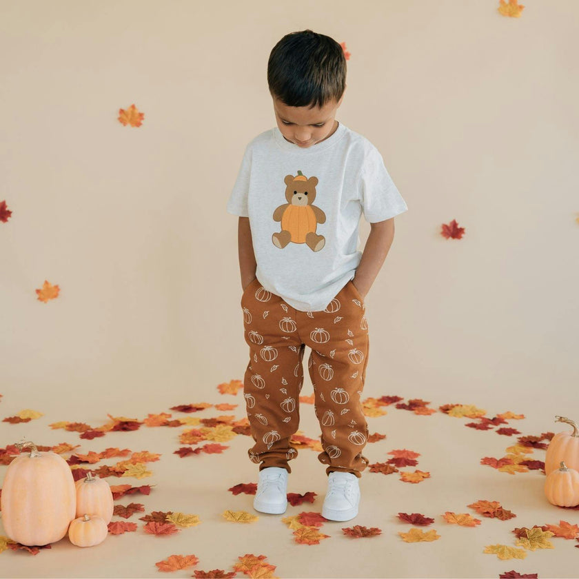 Pumpkin Teddy Bear Patch Short Sleeve T-Shirt