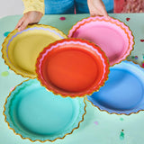 Packed Party Rainbow Ric Rac 10ct Paper Dinner Plates | Gold Foil Scalloped 5-Color Mix Party Plates |10 Inch Birthday Plates