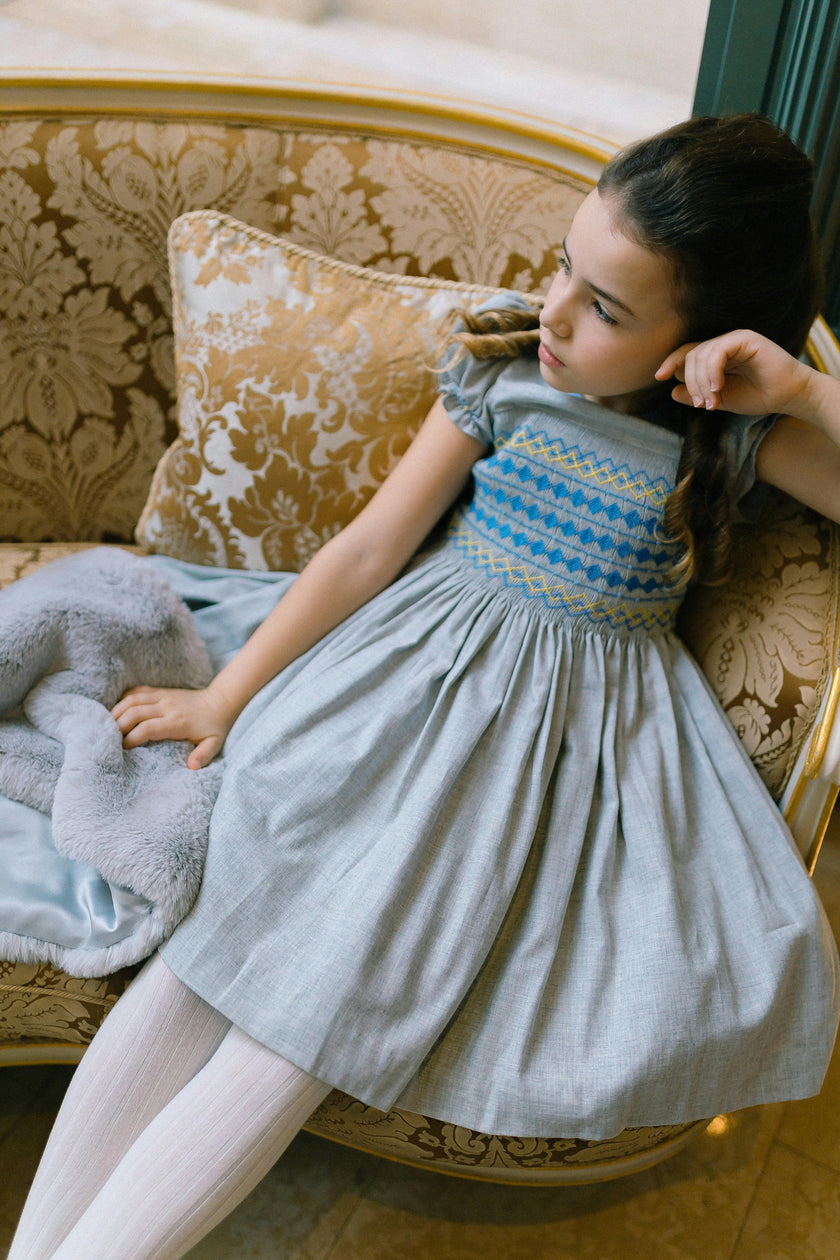 AMBRE GREY FLANNEL SMOCKED DRESS