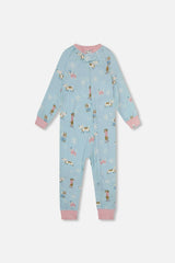 Organic Cotton Interlock One-Piece Pajama Blue Dog Print