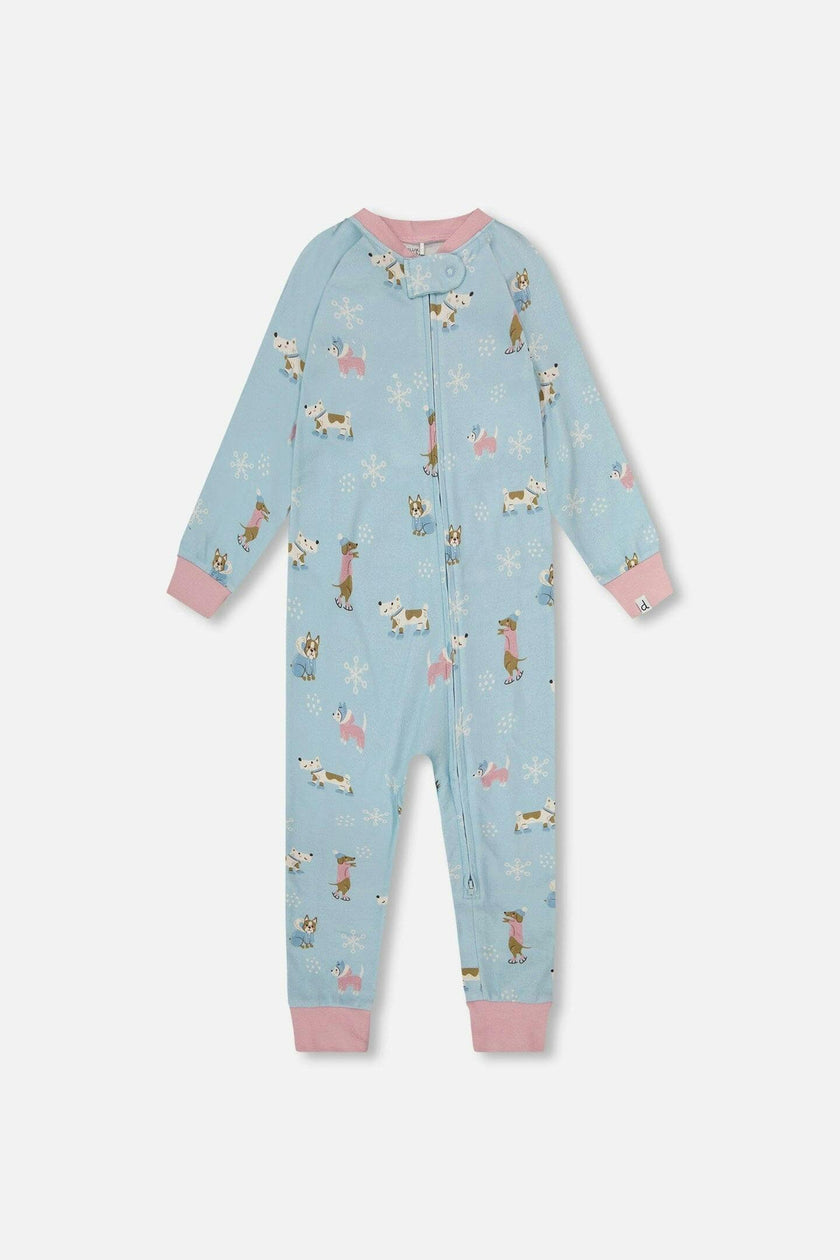 Organic Cotton Interlock One-Piece Pajama Blue Dog Print