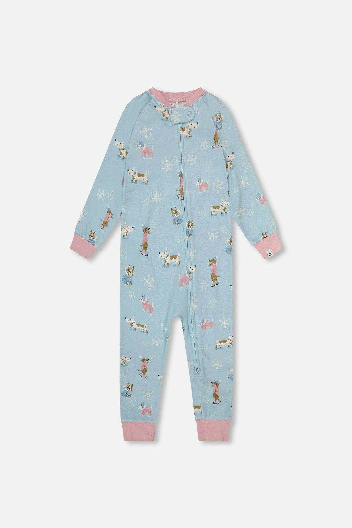 Organic Cotton Interlock One-Piece Pajama Blue Dog Print