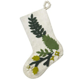 Hand Felted Wool Christmas Stocking - Green Leaves Cream