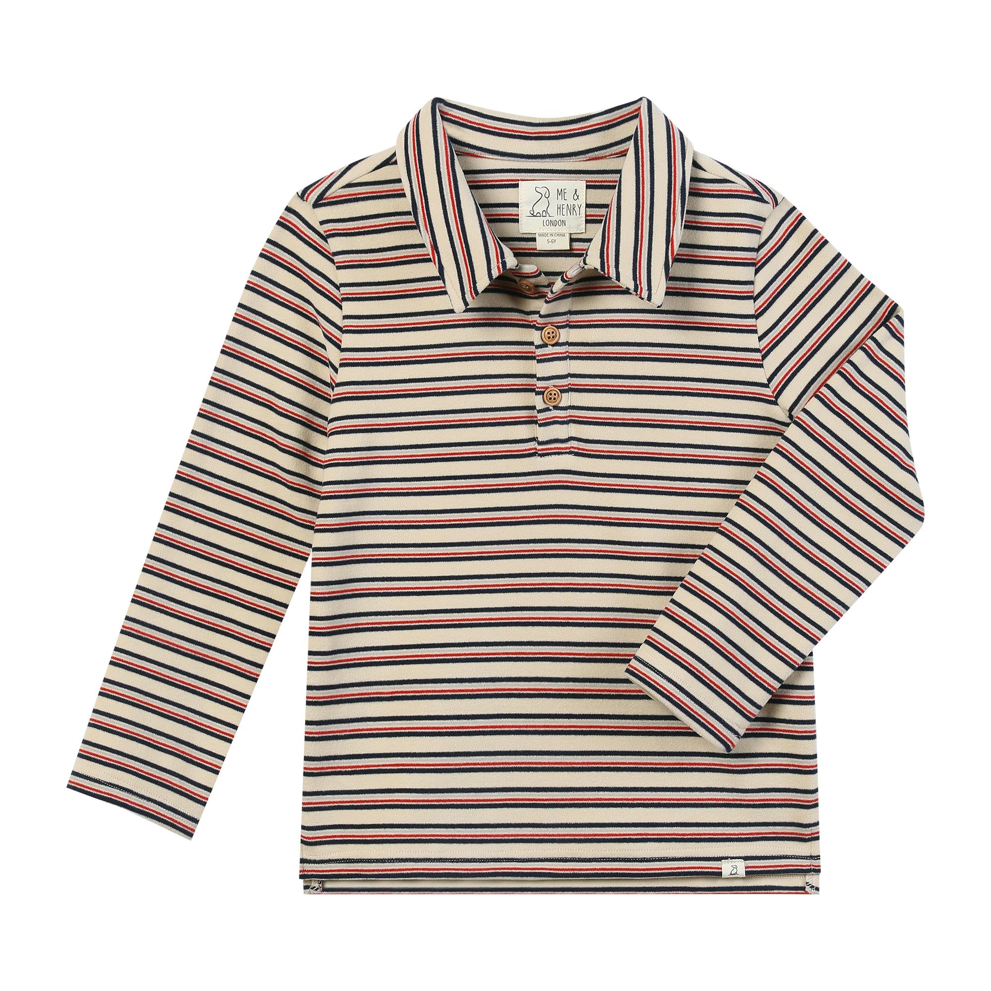 BUGGLE Cosy Fabric Blue/Red Multi stripe Polo