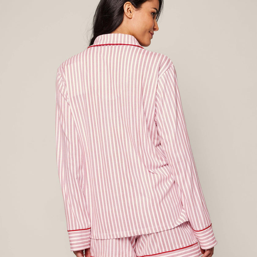 Women's Pima Long Sleeve Short Set in Antique Red Ticking