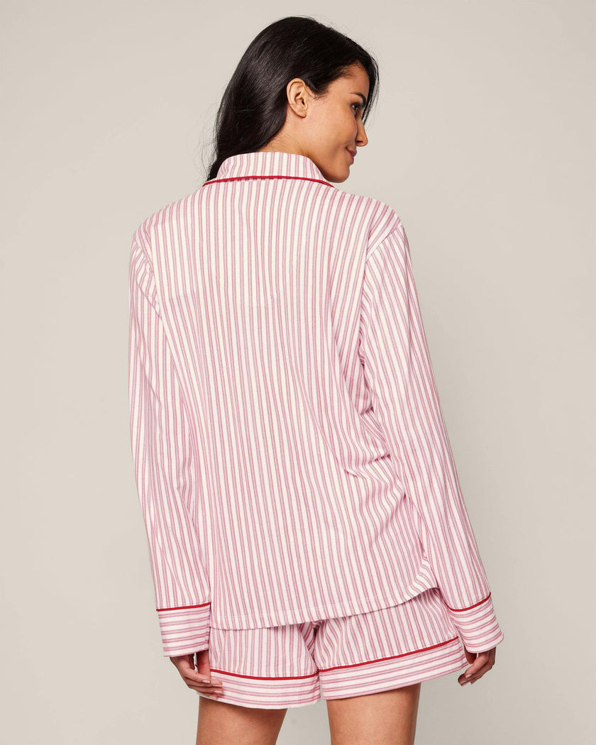 Women's Pima Long Sleeve Short Set in Antique Red Ticking