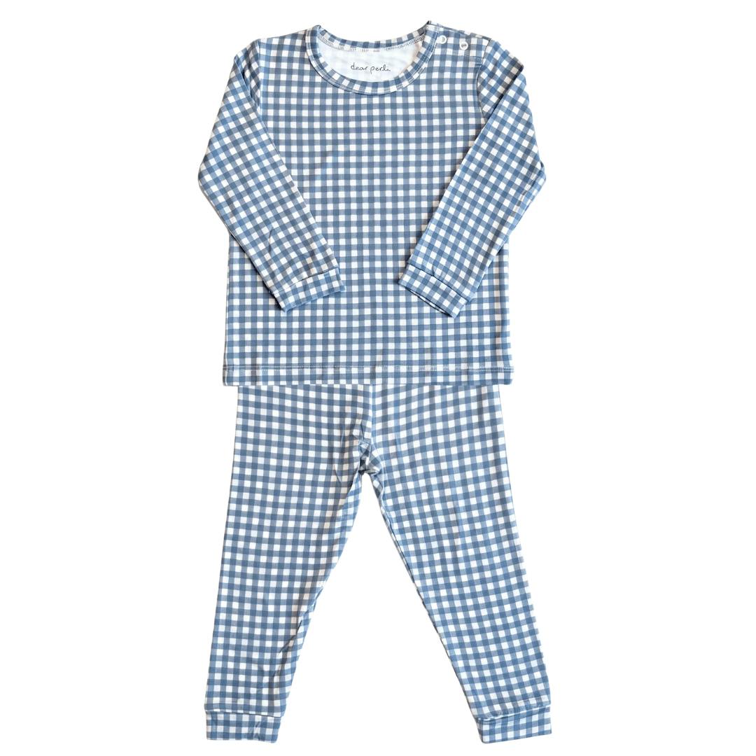 Toddler Pajama Set in Micro Gingham Navy