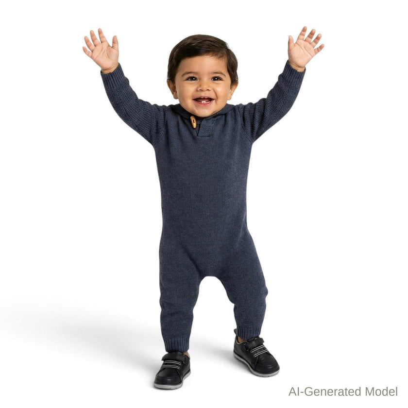 Infant Boys Hooded Sweater Romper | Navy