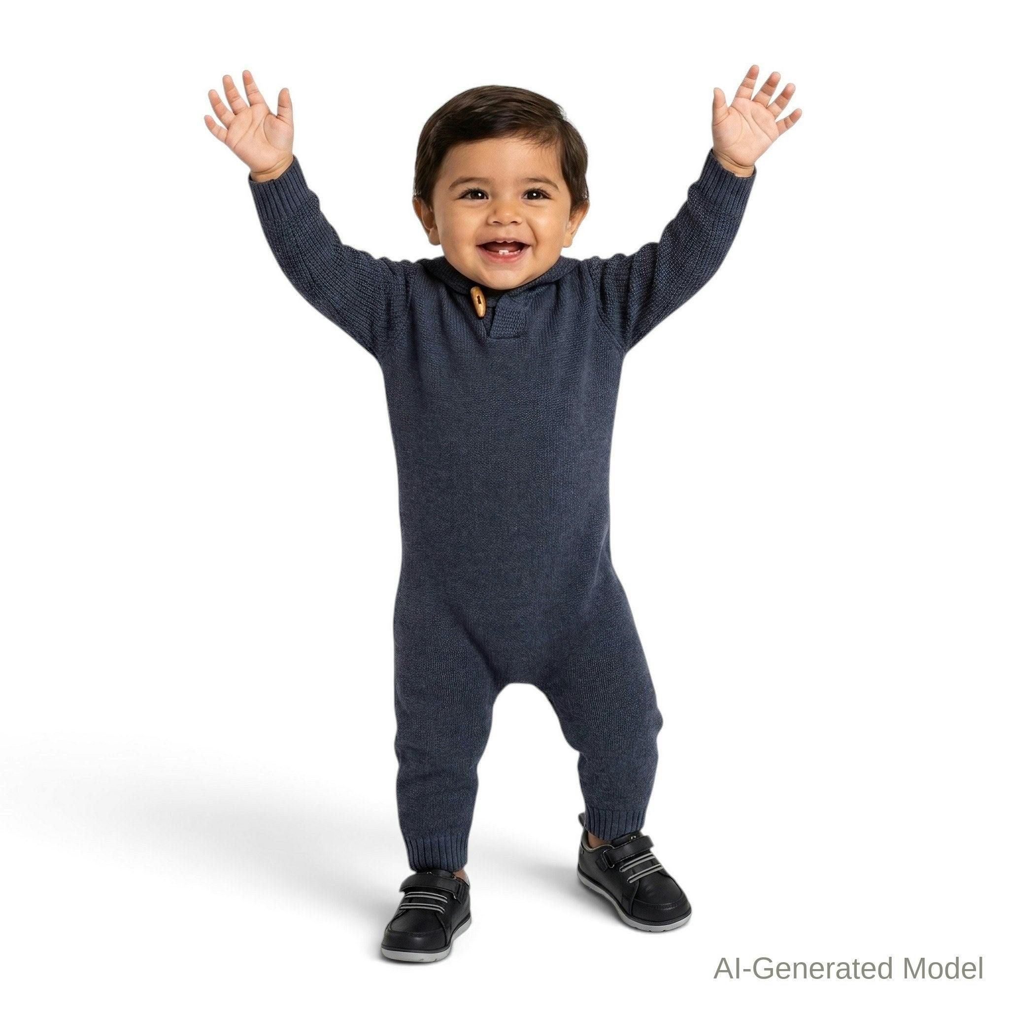 Infant Boys Hooded Sweater Romper | Navy