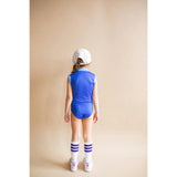 The Noho High Collar Front Half Zip One-Piece, Blue Deep