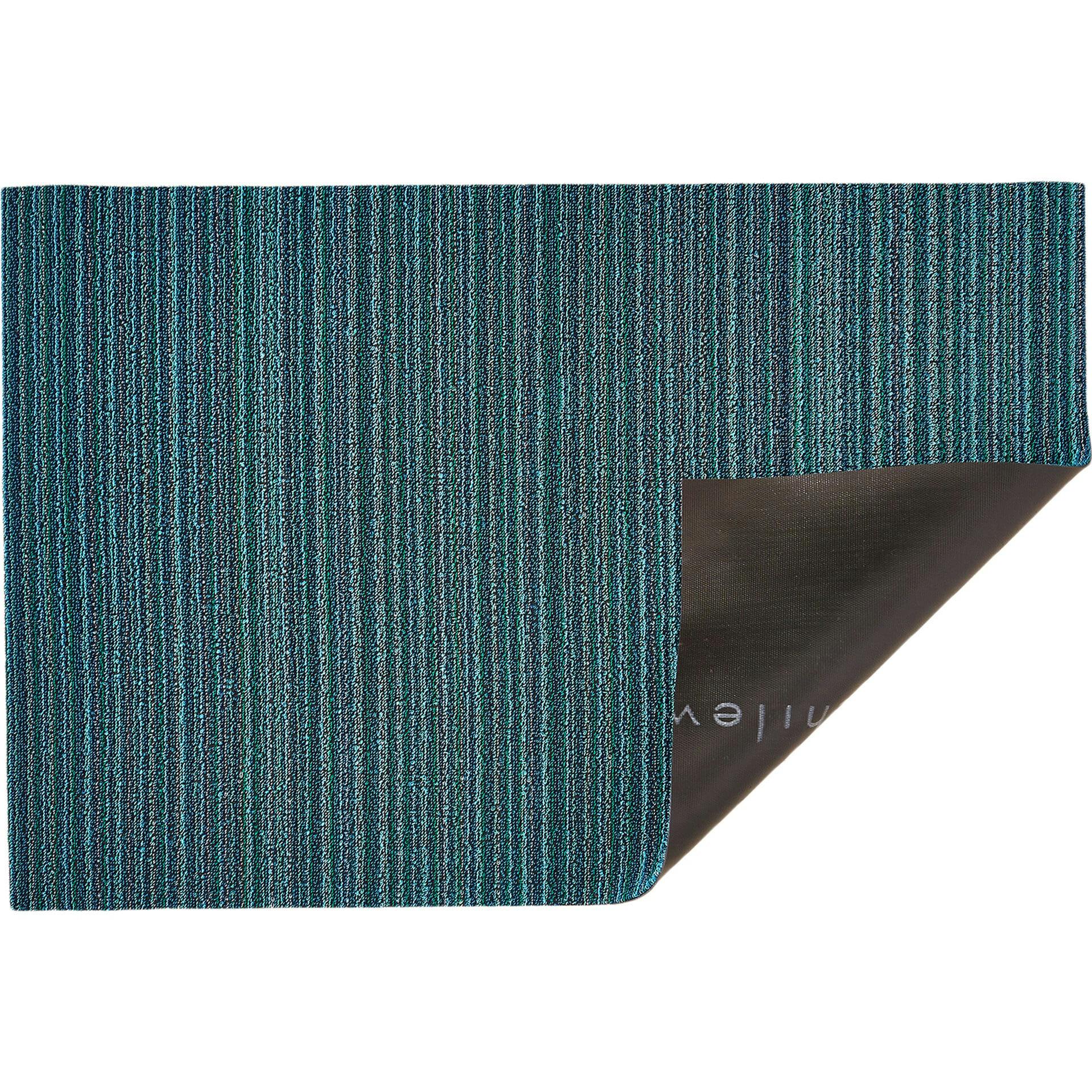 Skinny Stripe Shag Floor Mat, Turquoise