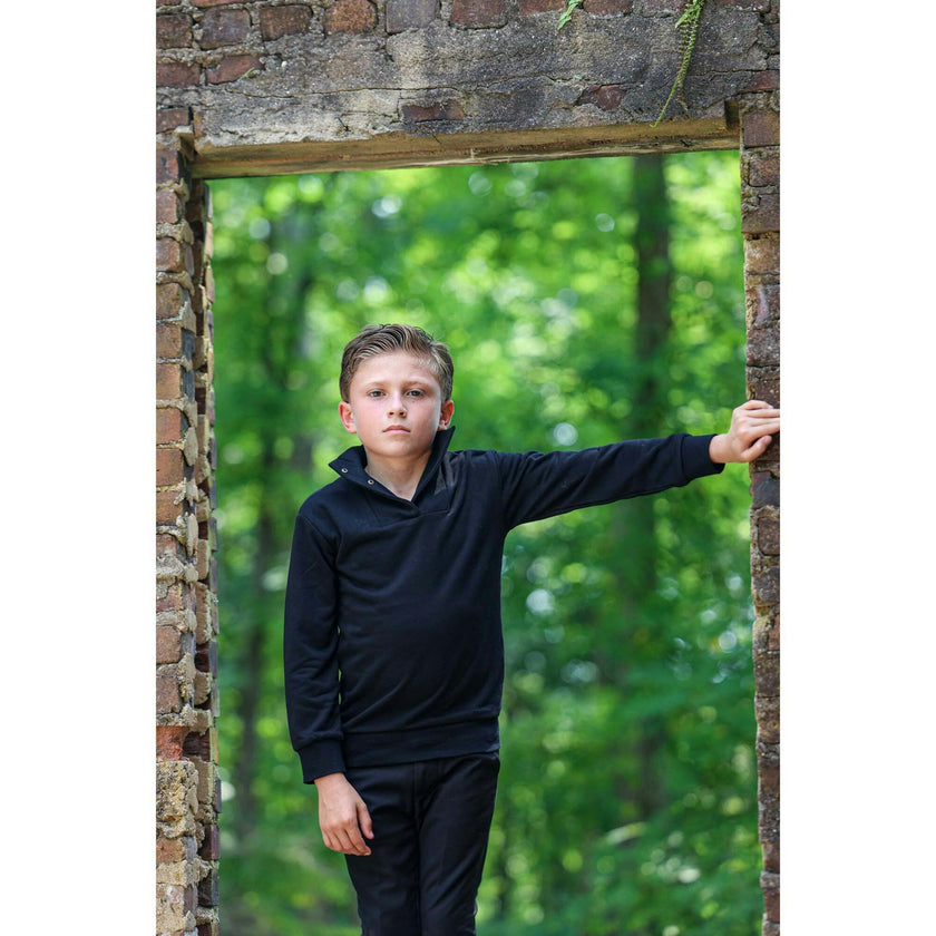 Kid Terry Mock Collat Snap Neck Long Sleeve Top