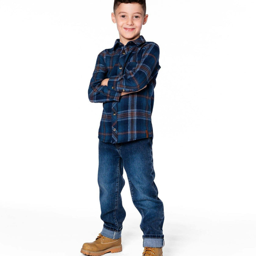 Long Sleeve Flannel Shirt Blue and Brown Plaid