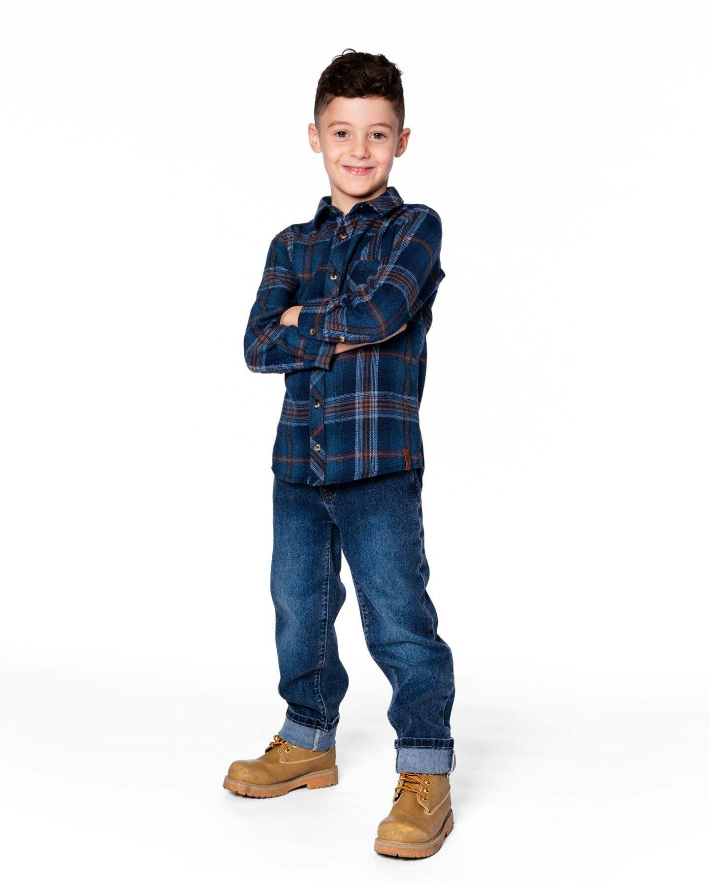 Long Sleeve Flannel Shirt Blue and Brown Plaid