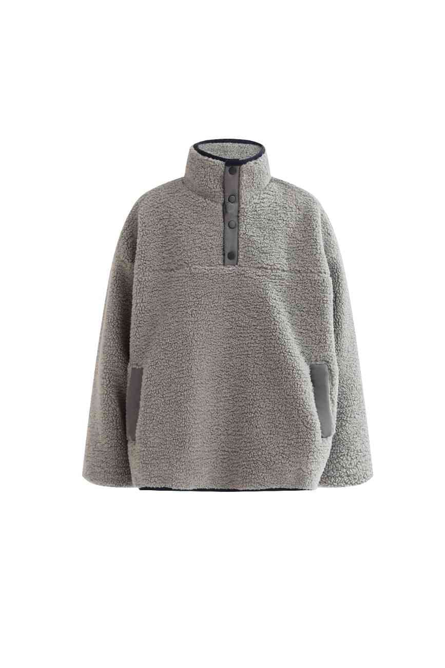 Gray Sherpa Fleece Pullover