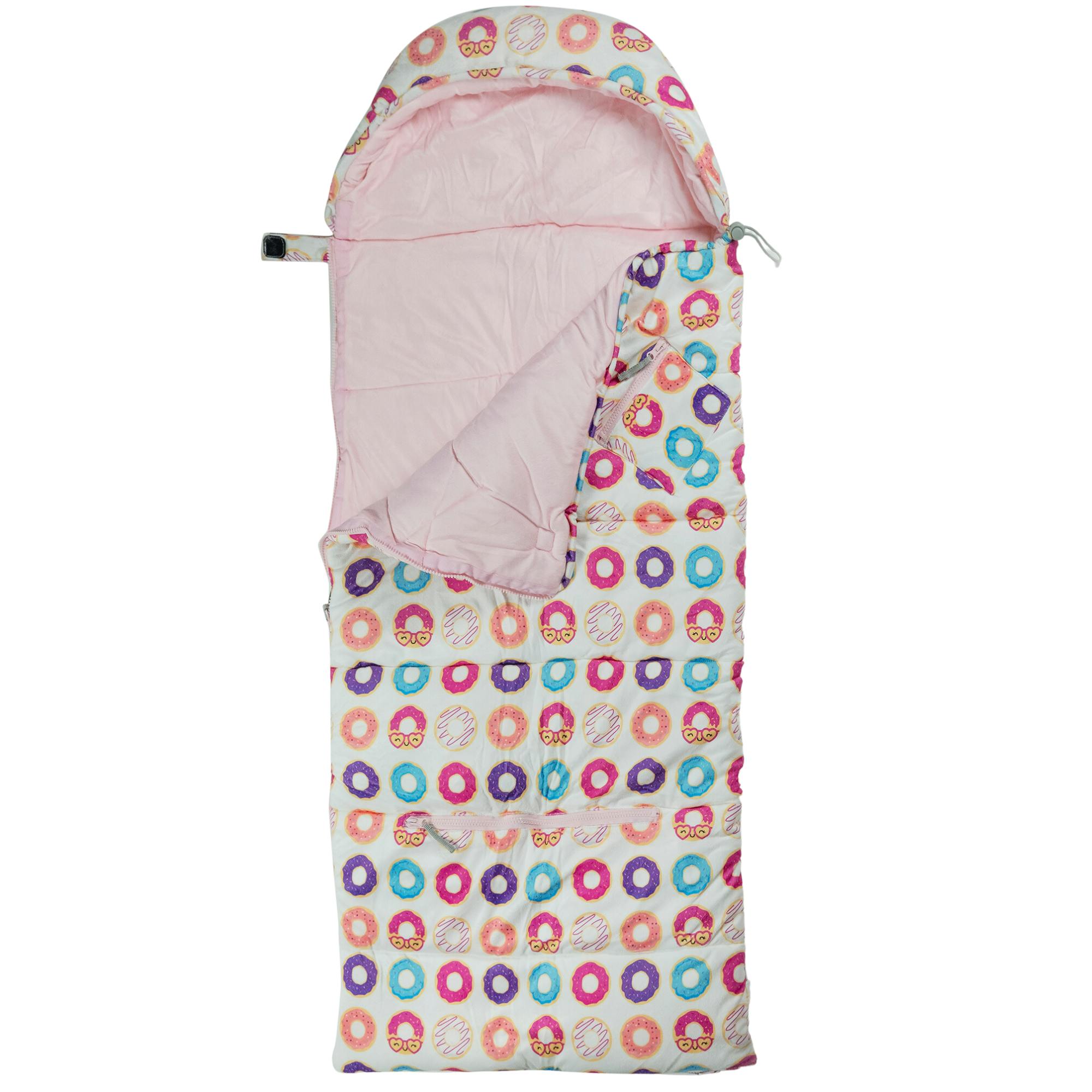 Sleep-n-Pack: Packable Little Kid's Sleeping Bag & Backpack, Cozy Mink, Donuts