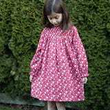 Girls Floral Print Smocked Long Sleeve Dress