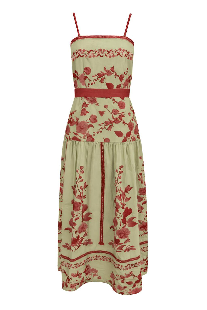 Asher Coral Petal Floral Midi Dress