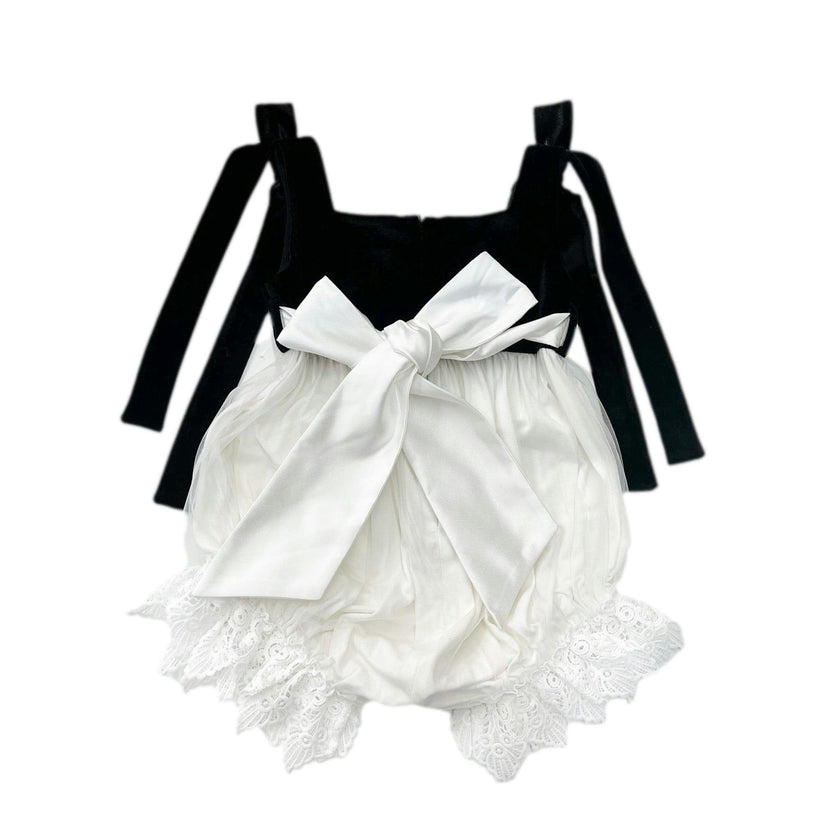 Audrey Black Velour Top and White Tulle Romper