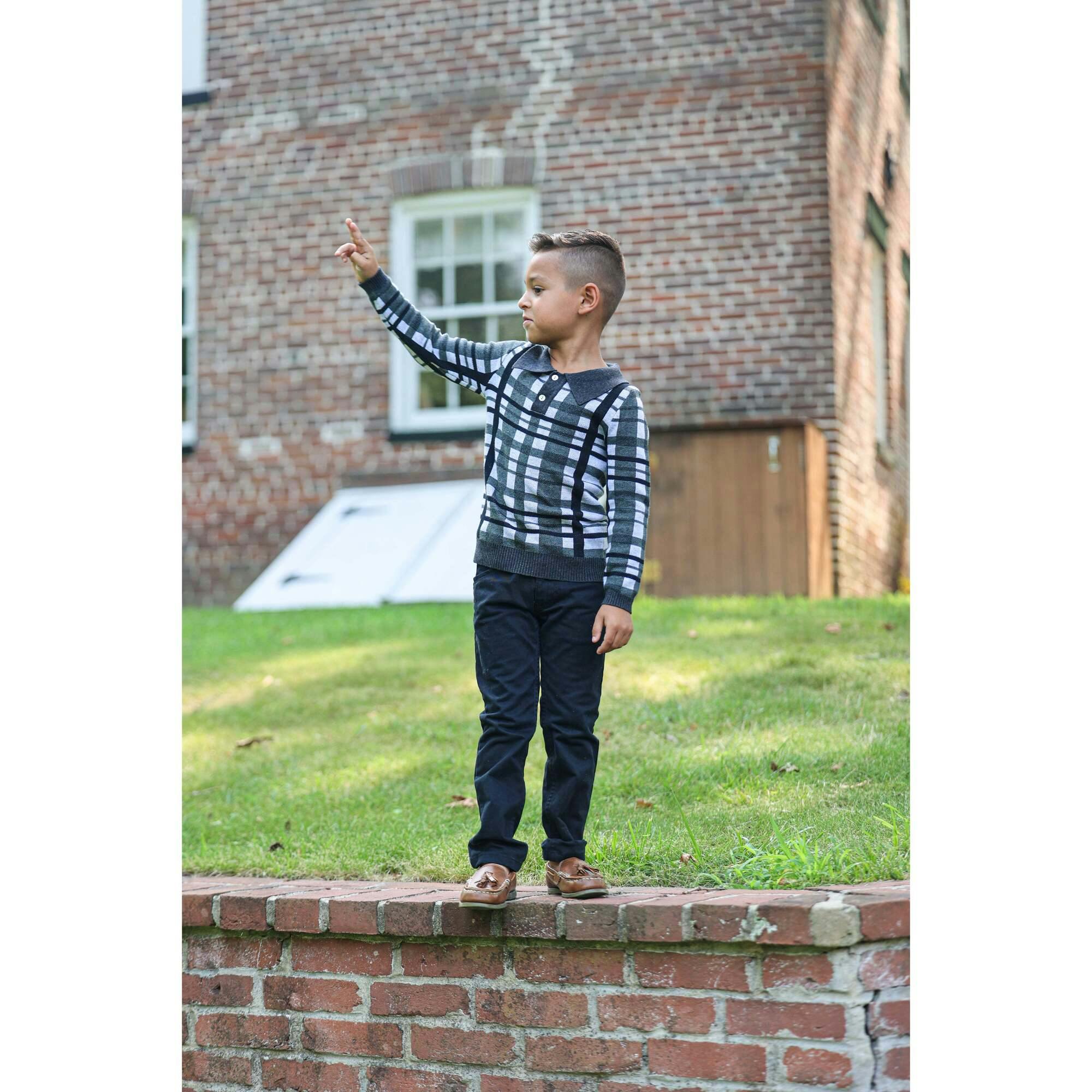 Plaid Button Collared Crew Fit Sweater