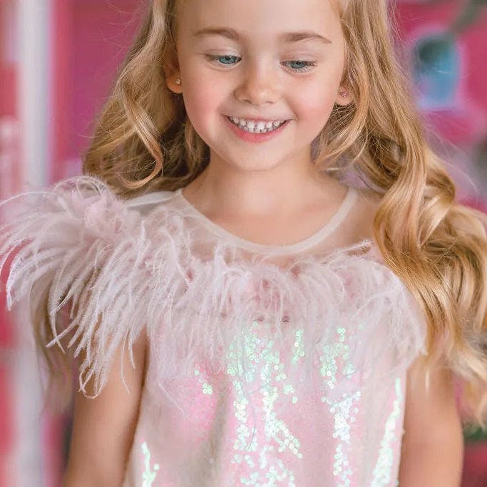 Iridescent Stardust Pink Sequin Birthday Dress for Girls