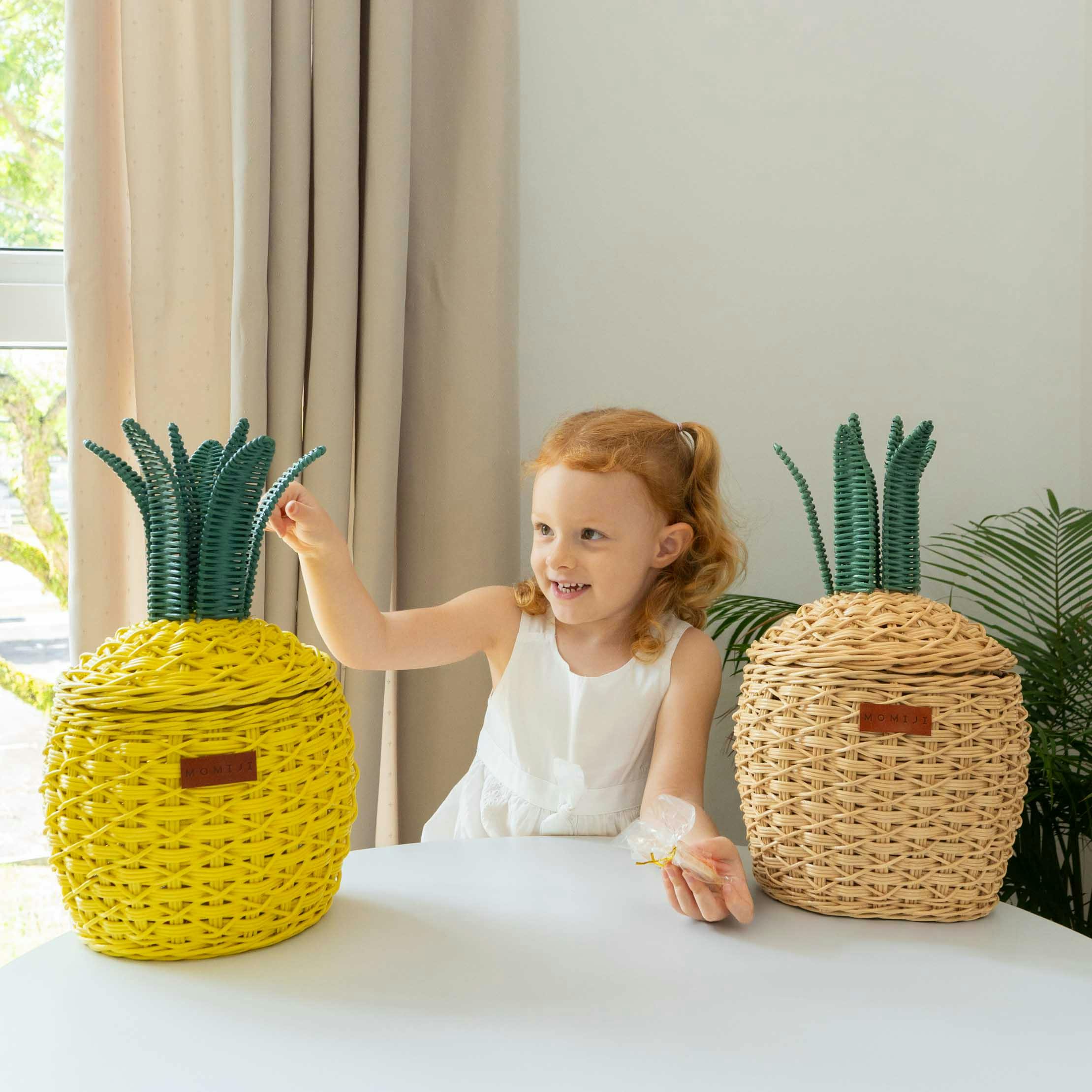 Handcrafted - Pineapple Storage Basket Yellow (Small) - Rattan Wicker