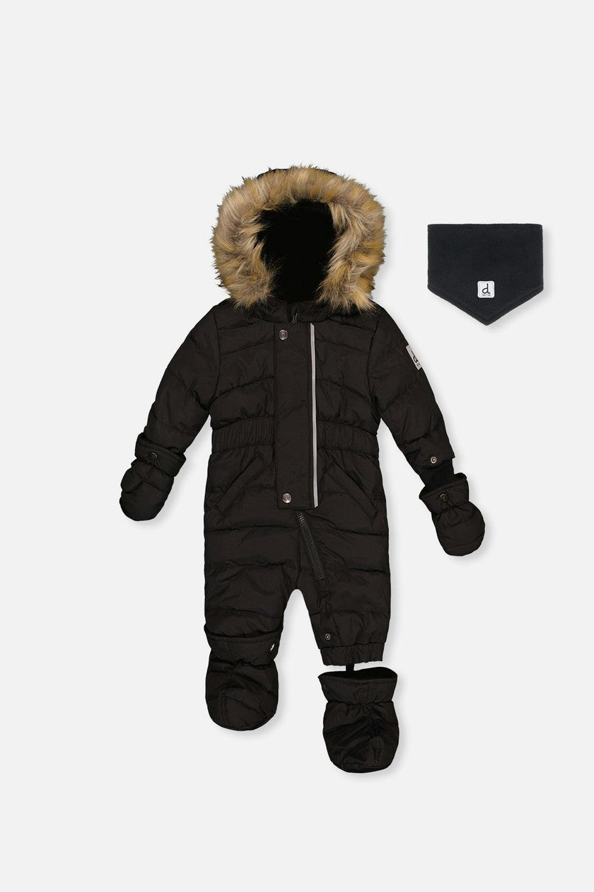 Baby Original One Piece Puffy Snowsuit With Removable Mittens And Boots Black