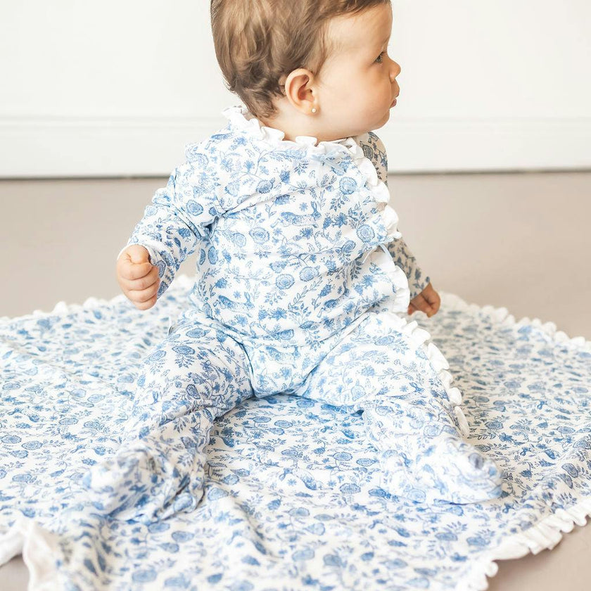 Floral Bunnies Pima Cotton Baby One-Piece Pajamas