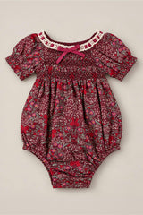 Baby Sunday Best Romper in Garnet Ribboned Garden
