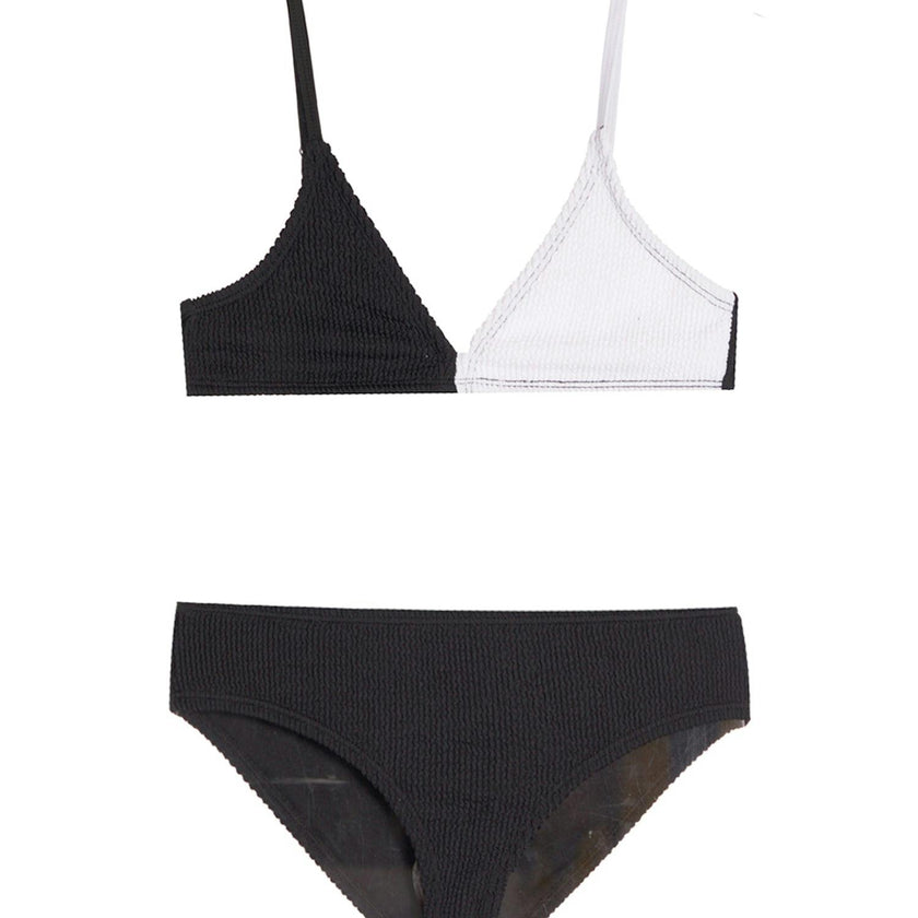 Fleur Crinkle Bikini Swimsuit - Black and White