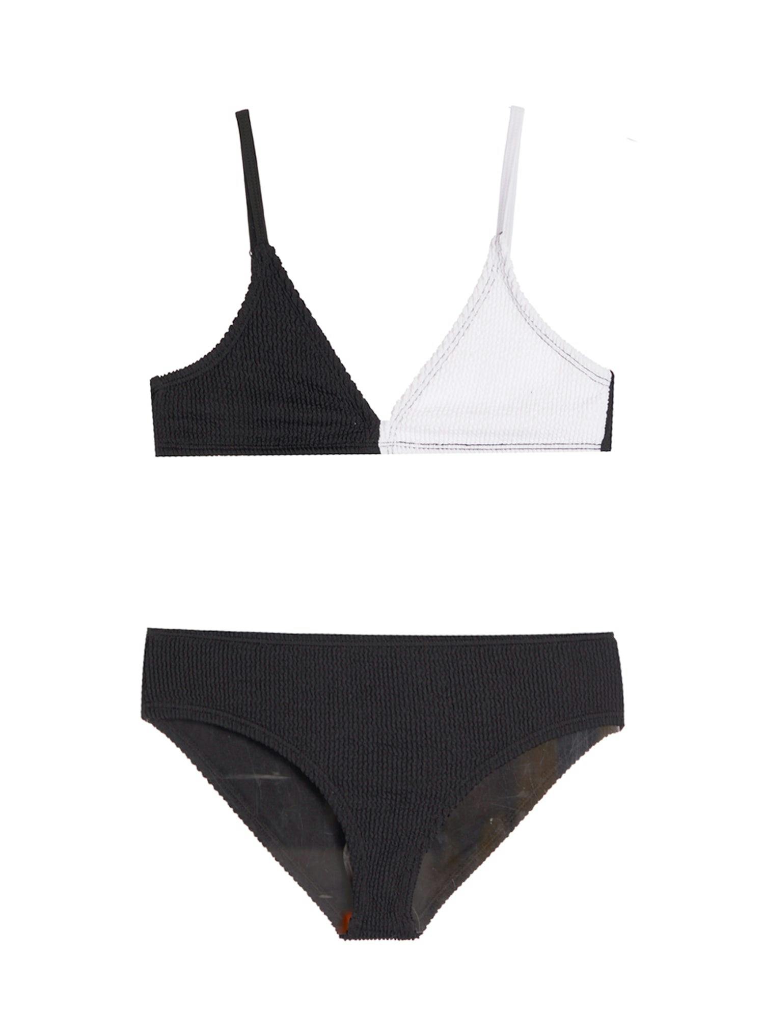 Fleur Crinkle Bikini Swimsuit - Black and White