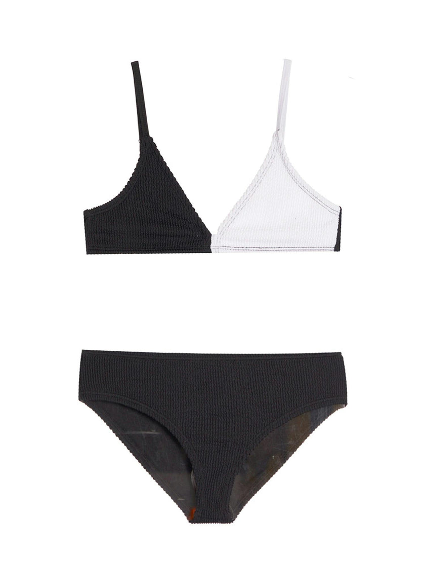 Fleur Crinkle Bikini Swimsuit - Black and White