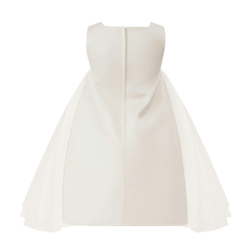 White Valmonta Satin Dress with Floral Accents