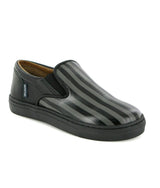 Leather Slip On Sneakers, Black & Grey Stripes