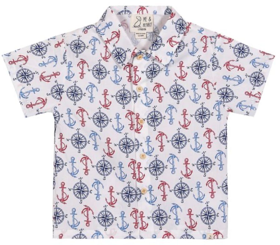 MAUI RED/WHITE/BLUE ANCHORS PRINTED WOVEN SHIRT